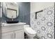 Modern bathroom features artistic blue tile and vessel sink on a white vanity at 2461 E Stephens Pl, Chandler, AZ 85225