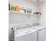 Functional laundry room equipped with a washer, dryer, and shelves, providing a convenient space at 4562 S Park Grove St # 101, Gilbert, AZ 85297