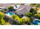 A gorgeous aerial view featuring solar panels, a fenced pool, and a green backyard at 5731 W Gail Dr, Chandler, AZ 85226