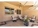 Covered patio with comfortable seating and overhead lighting offering serene backyard views at 2069 E Winchester Way, Chandler, AZ 85286