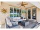 Cozy covered patio with comfortable seating and an outdoor television at 33305 N 26Th Ave, Phoenix, AZ 85085