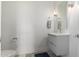 Stylish powder room with modern vanity, sleek fixtures, and clean, minimalist design at 1834 E Willow Tree Ct, Gilbert, AZ 85234