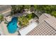 Stunning aerial view of backyard with pool, fire pit, and lush landscaping at 1953 W Lark Dr, Chandler, AZ 85286