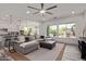 Open living area with a comfortable sofa, large windows, and seamless flow to the kitchen at 4442 E Fairbrook St, Mesa, AZ 85205