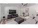 Bright living room featuring modern decor, a comfortable sofa, and a stylish ceiling fan at 4442 E Fairbrook St, Mesa, AZ 85205