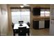 Eat-in kitchen featuring modern appliances, dark cabinetry and bright natural light at 4767 W Wahalla Ln, Glendale, AZ 85308