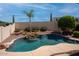 Inviting backyard pool with waterfall feature, lush landscaping, and ample space for relaxation and entertainment at 6014 W Oberlin Way, Phoenix, AZ 85083
