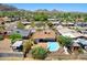 Aerial view of a home with a pool nestled in a vibrant community with mountain views at 811 E Brown St, Phoenix, AZ 85020