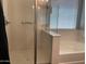 Modern bathroom features glass shower and separate bathtub with plenty of natural light at 9141 W Dreyfus Dr, Peoria, AZ 85381