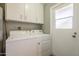 Convenient laundry room with washer, dryer, and ample cabinet space at 11133 W Cameo Dr, Sun City, AZ 85351