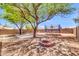 Landscaped backyard with mature trees, firepit, trampoline, and block wall for privacy at 1858 S Ocotillo Dr, Apache Junction, AZ 85120