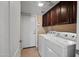 Well-equipped laundry room with washer, dryer, and upper cabinets for storage, offering convenience and organization at 20657 N 56Th Ave, Glendale, AZ 85308