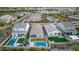 Aerial view of a backyard featuring a swimming pool, lounge area, and well-manicured lawn at 2324 E Saguaro Park Ln, Phoenix, AZ 85024