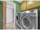 This laundry room features cabinets for storage and updated washer and dryer at 6217 W Orange Dr, Glendale, AZ 85301