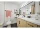 Contemporary bathroom featuring updated vanity, modern fixtures, and striking hexagon tile flooring at 7428 E Cambridge Ave, Scottsdale, AZ 85257