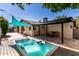 Relaxing backyard featuring a luxurious hot tub, covered patio, and stylish outdoor seating area at 7731 E Rose Ln, Scottsdale, AZ 85250