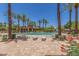 Resort-style community pool with lounge seating, palm trees, lush landscaping, and beautiful cabana at 905 S Osborn Ln, Gilbert, AZ 85296