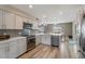 Modern kitchen featuring gray cabinets, sleek appliances, and an open layout to the dining area at 932 W Julie Dr, Tempe, AZ 85283