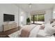 Cozy main bedroom featuring a sliding glass door and a coved entry to bathroom at 19102 N 91St St, Scottsdale, AZ 85255