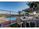 Backyard pool area with patio furniture and privacy fence at 325 E Harmony Ave, Mesa, AZ 85210