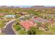 Aerial view of community amenities featuring a pool, basketball court, tennis courts, and gathering spaces at 8304 E Inca St, Mesa, AZ 85207
