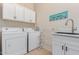 Clean laundry room featuring white cabinets and modern washer/dryer at 8304 E Inca St, Mesa, AZ 85207