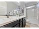 Modern bathroom features a double vanity, neutral colors, and tub with shower at 19403 E Apricot Ln, Queen Creek, AZ 85142