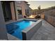 Modern pool area with a fire pit and elegant patio design at 28349 N 113Th St, Scottsdale, AZ 85262