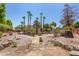 Zen backyard featuring mature palm trees and meticulously landscaped desert-style rock garden at 8606 S Dorsey Ln, Tempe, AZ 85284