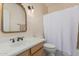 Bathroom featuring a traditional sink and mirror with a white shower curtain at 1571 E Saratoga Ct, Gilbert, AZ 85296