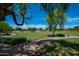 Picturesque open space with walking path surrounded by lush landscaping and mature trees within the community at 1571 E Saratoga Ct, Gilbert, AZ 85296