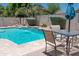 Backyard pool featuring a patio dining set, waterfall feature, and lush desert landscaping at 18198 E El Viejo Desierto --, Gold Canyon, AZ 85118