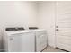 Bright laundry area with a side-by-side washer and dryer, alongside a white interior door at 19434 S 212Th Pl, Queen Creek, AZ 85142