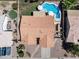 Aerial view of a home featuring a backyard with a pool, patio, and a well-maintained roof at 7736 W Tumblewood Dr, Peoria, AZ 85382