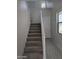 Bright staircase featuring carpeted steps, white railing, and wood-look flooring at the base, creating a welcoming entrance at 9366 E Sequence Ave, Mesa, AZ 85212