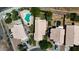 Overhead shot of a property with a pool, landscaped yard, and multiple vehicles parked at 111 N Soho Pl, Chandler, AZ 85225