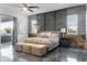 Large main bedroom boasts a king bed, modern decor, and sliding glass doors to the outside at 2215 N 38Th Way, Phoenix, AZ 85008