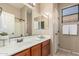 Well-lit bathroom featuring a spacious vanity and white towel set near a window at 6936 E Snowdon St, Mesa, AZ 85207
