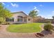 Expansive backyard with lush green grass, shaded patio area, and mature trees at 10304 E Plata Ave, Mesa, AZ 85212