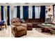 Cozy living room with tile flooring, sliding glass doors, comfortable seating, and dark blue curtains at 2944 N Brighton --, Mesa, AZ 85207