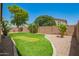 A backyard with a synthetic lawn, putting green and desert landscaping with a block fence at 29919 N Little Leaf Dr, San Tan Valley, AZ 85143