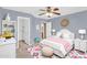 Charming bedroom with gray walls, a ceiling fan, and white furniture at 3423 E Superior Rd, San Tan Valley, AZ 85143