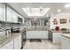 Contemporary kitchen with granite countertops, stainless steel appliances, a mosaic tile backsplash, and a bright skylight above at 4013 E Delta Cir, Mesa, AZ 85206