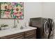 Well-equipped laundry area features modern washer and dryer with sleek countertop and cabinet design at 6450 E Monterra Way, Scottsdale, AZ 85266