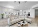 Stylish living and dining area with modern furniture, open to a kitchen with white cabinets and stainless appliances at 4314 E Bernice St, Gilbert, AZ 85295
