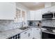 Bright, updated kitchen featuring granite countertops, white cabinets, and stainless steel appliances at 9520 N Central Ave, Phoenix, AZ 85020