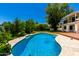 Beautiful backyard view of sparkling pool, surrounded by lush green foliage at 119 E Palomino Dr, Tempe, AZ 85284