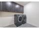 Well-lit laundry room with modern appliances, stylish cabinetry, and patterned flooring at 1956 W Kinfield Trl, Phoenix, AZ 85085