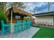 Outdoor bar with seating, TV, and thatched roof, perfect for entertaining in the backyard at 4036 N 40Th Pl, Phoenix, AZ 85018