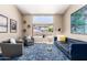 Bright living room with large window, blue accent rug, comfy seating, and modern decor at 3535 E Brookwood Ct, Phoenix, AZ 85048